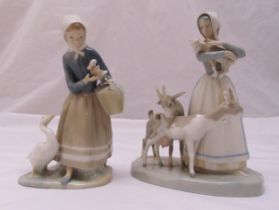 Two Lladro figurines of farm girls with ducks and sheep, marks to the bases, tallest 25cm (h)