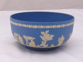 Wedgwood Blue Jasperware fruit bowl of customary style on rim foot, marks to the base, 10cm (h)