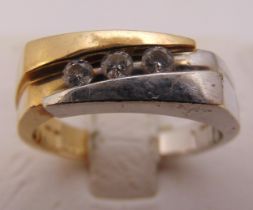 9ct yellow and white gold three stone diamond ring, approx total weight 6.0g