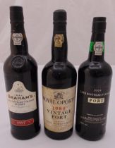 Three bottles of vintage port to include Graham 1997, Royal Oporto 1980 and late bottled vintage