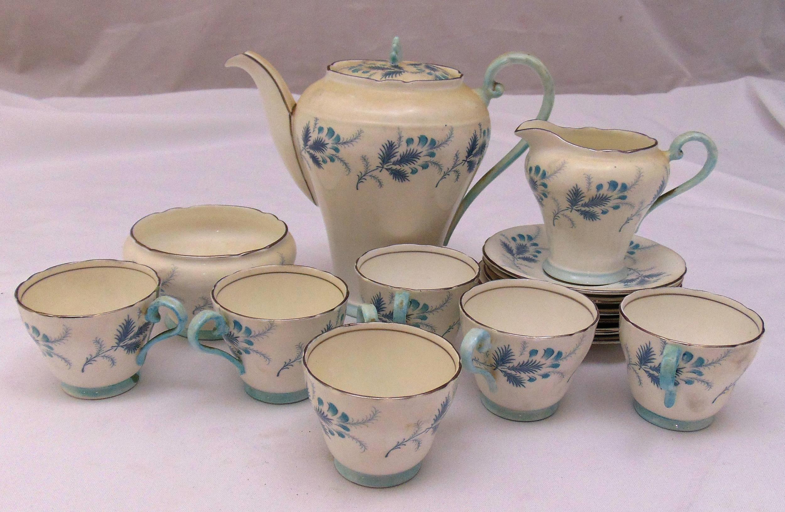 Aynsley Las Palmas coffee set for six place settings to include cups, saucers, milk jug, sugar