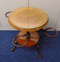 An Art Deco tea table of circular form on three outswept legs, 61.5 x 44.5 x 45cm
