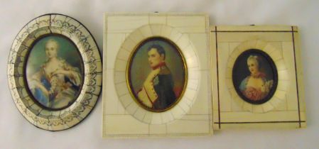 Three hand painted miniature portraits to include Napoleon and Marie Antoinette