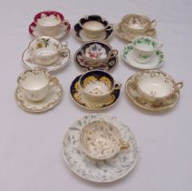 Rockingham porcelain ten cabinet cups and saucers of various shape and form