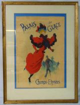 Framed and glazed polychromatic vintage poster Palais de Glace Champs Elysees, 56.5 x 39cm
