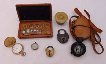 A quantity of collectables to include cased jewellery weights, a Waltham full hunter pocket watch, a