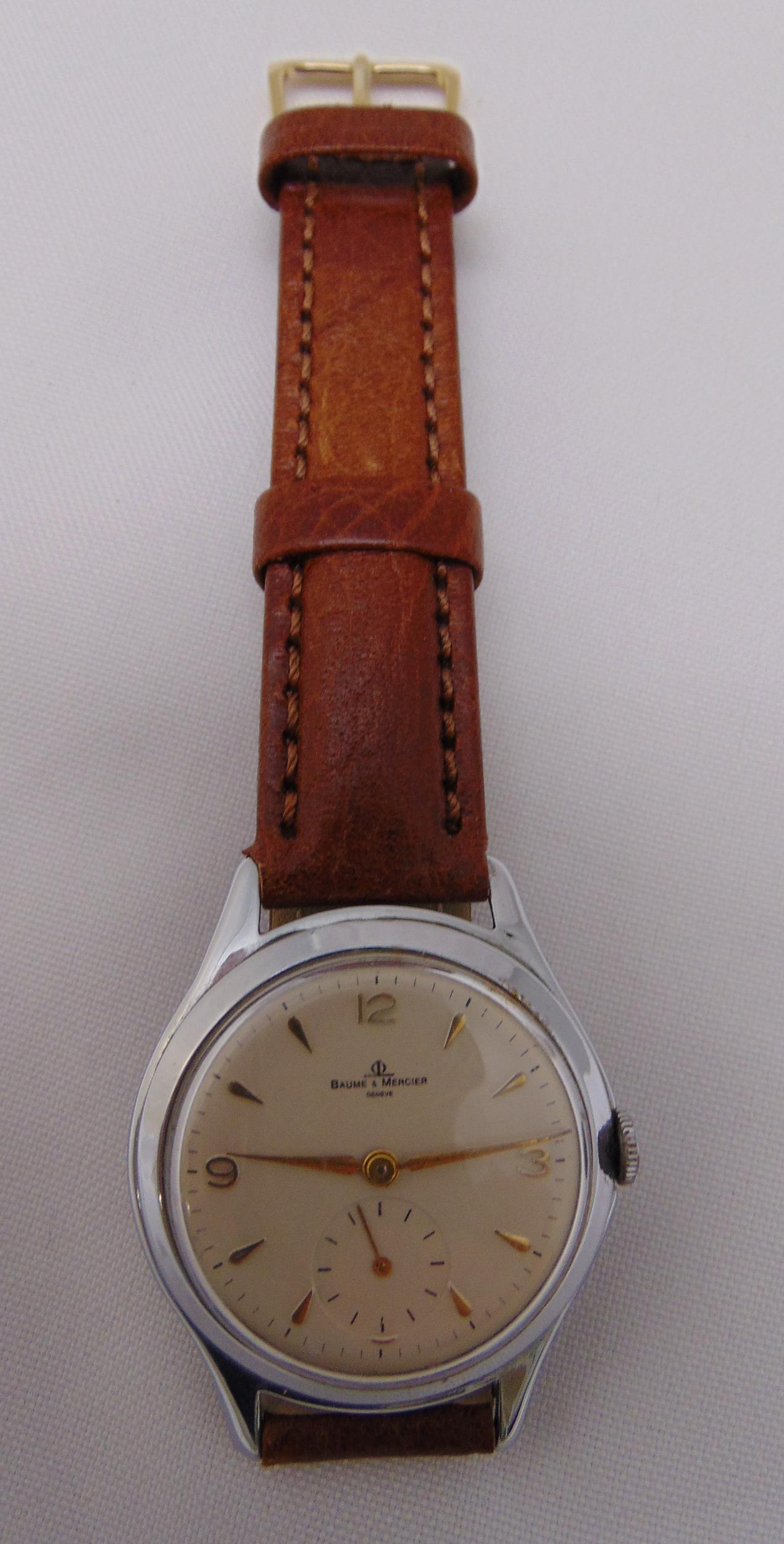 Baume & Mercier mid 20th century gentlemans wristwatch with subsidiary seconds dial on replacement