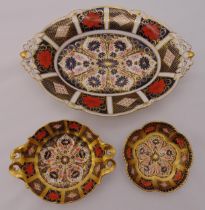 Royal Crown Derby Imari pattern oval fruit dish and two matching bonbon dishes, oval dish 28.5 x