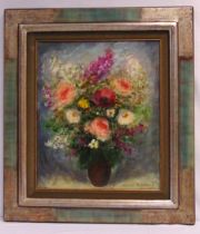 Jacques Michel G Dunoyer framed oil on canvas still life of flowers, titled Je taime un peu,