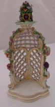 Meissen arbour garden trellis decorated with applied flowers and leaves, and flower finial, marks to