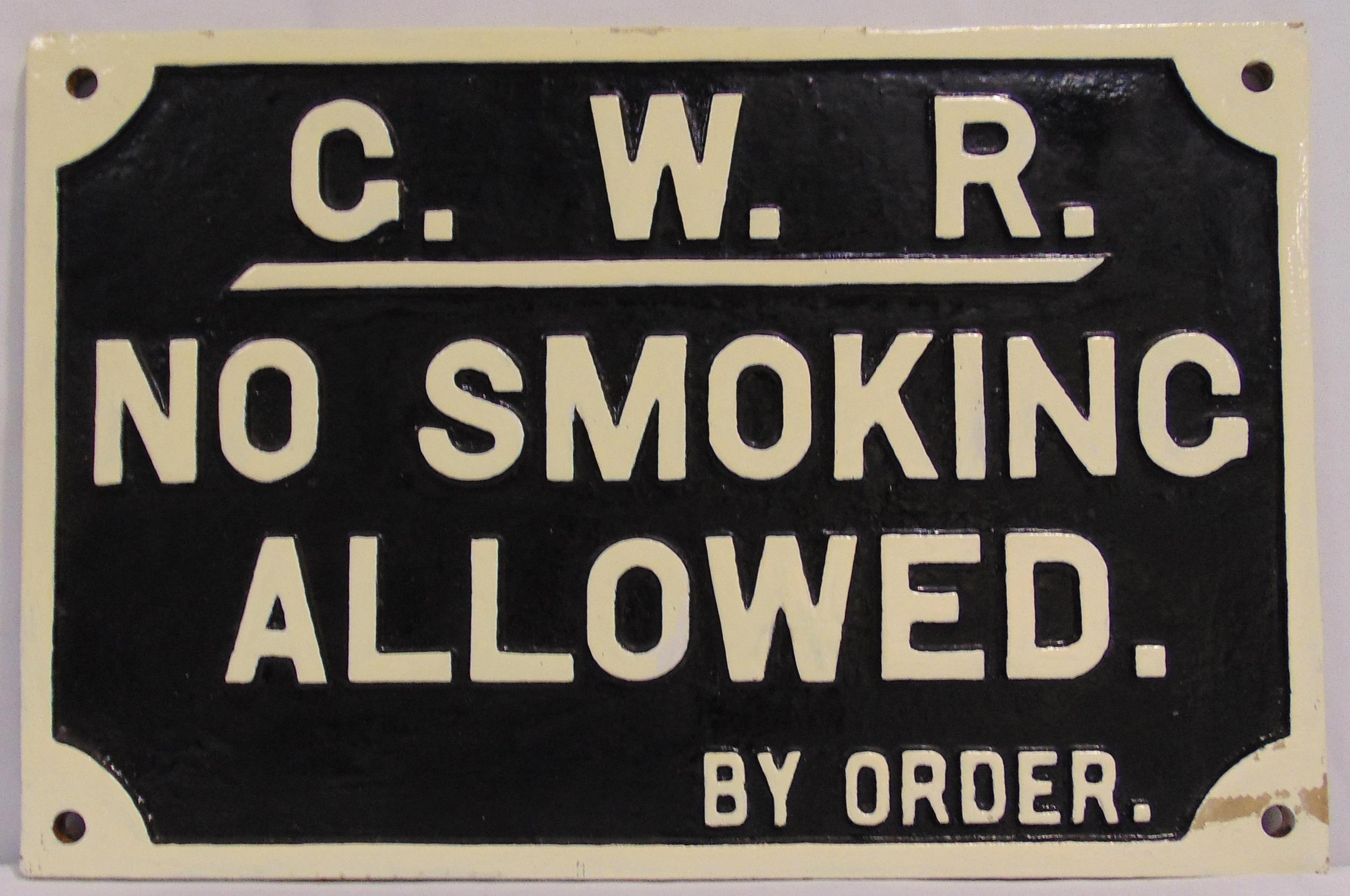 G.W.R. Cast iron rectangular No Smoking Allowed sign, 30 x 45cm