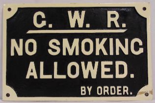 G.W.R. Cast iron rectangular No Smoking Allowed sign, 30 x 45cm