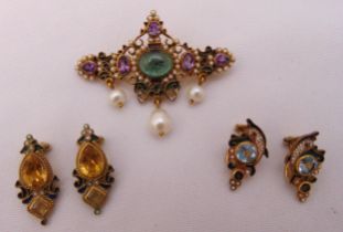 Percossi Papi brooch and two pairs of Perocossi Papi earrings