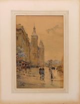 Rene Leverd framed and glazed watercolour of a Paris street scene, signed bottom left, 38 x 24.5cm