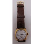 Longines 9ct gold early 20th century gentlemans wristwatch, white dial with Arabic numerals and