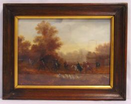 Vecsey Kalman Colomanus framed and glazed oil on board of a hunting scene, signed bottom right, 27.5