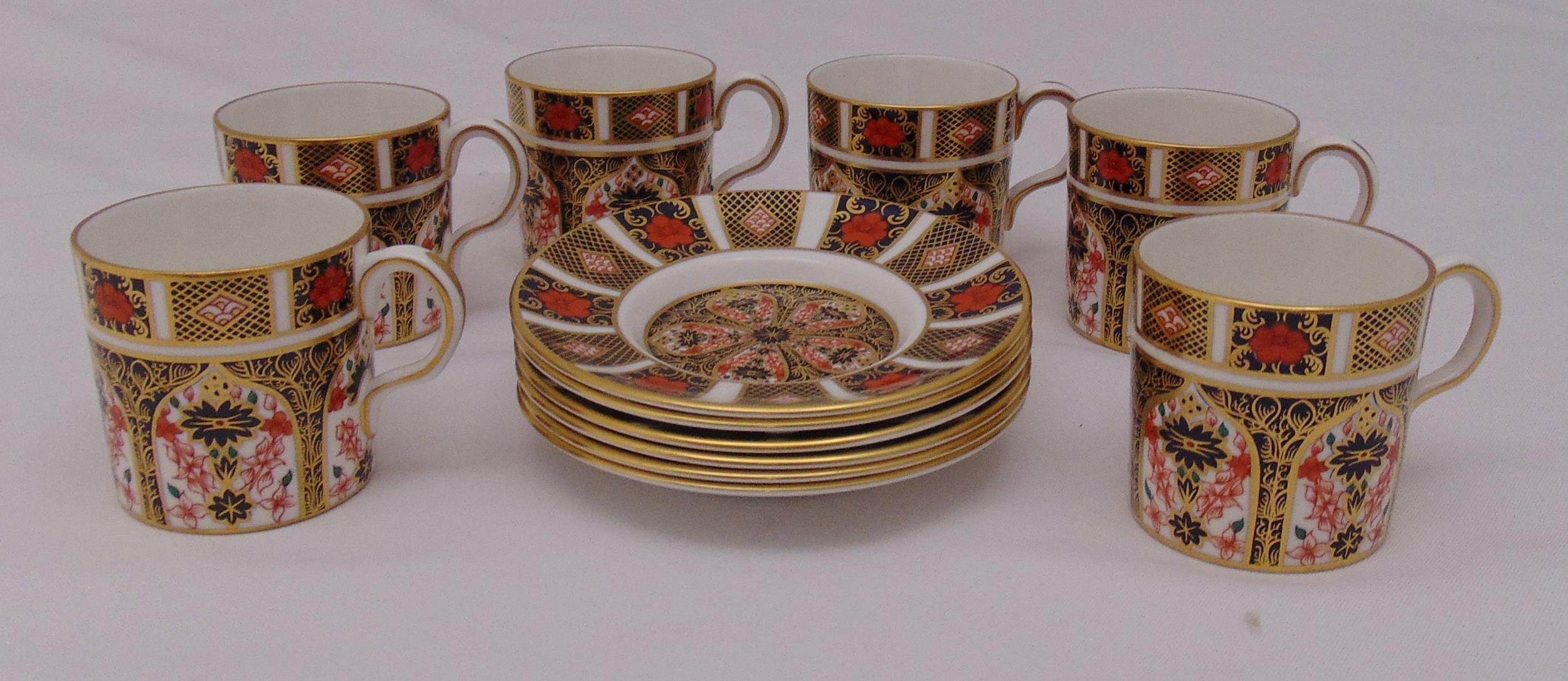 Royal Crown Derby Imari pattern set of six coffee cups and saucers