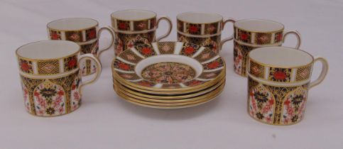 Royal Crown Derby Imari pattern set of six coffee cups and saucers