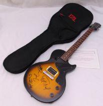 Epiphone Gibson Les Paul Junior Model electric guitar in case, serial number SJ03064756, signed by