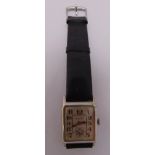 Marconi early 20th century gentlemans wristwatch, silvered dial Arabic numerals and subsidiary