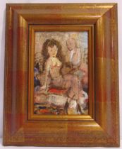 Zvi Milshtein framed oil on board titled The Madam, details to verso, 15.5 x 10cm, ARR applies