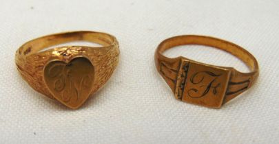 Two 9ct gold signet rings, approx total weight 4.9g