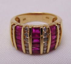 14ct yellow gold ruby and diamond dress ring, approx total weight 8.3g