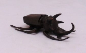A Japanese Okimono bronze figurine of a Rhino Beetle, 10cm (l)