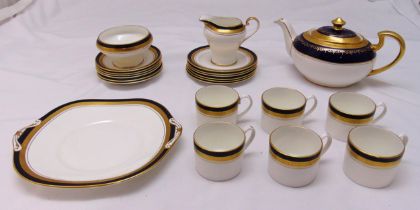 Aynsley Blue Cobalt teaset to include cups, saucers and a teapot (22)