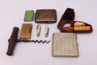 A quantity of collectables to include a Dupont gold plated lighter, two cigarette cases, two