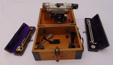 An early 20th century Carl Zeiss Jena Theodolite in fitted wooden case and two cased scientific