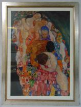 Gustav Klimt framed and glazed polychromatic lithograph of mothers and babies, 80.5 x 55.5cm