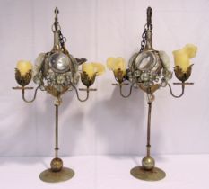 A pair of Mark Brazier-Jones Sera steel and glass lanterns with floor stands, stands height 77cm (