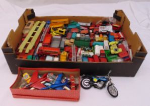 A quantity of diecast model vehicles and aircraft, to include Dinky and Corgi, playworn and un-