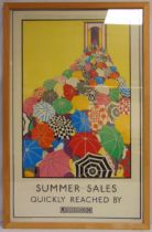London Transport framed and glazed polychromatic Underground poster for the Summer Sales, 74.5 x