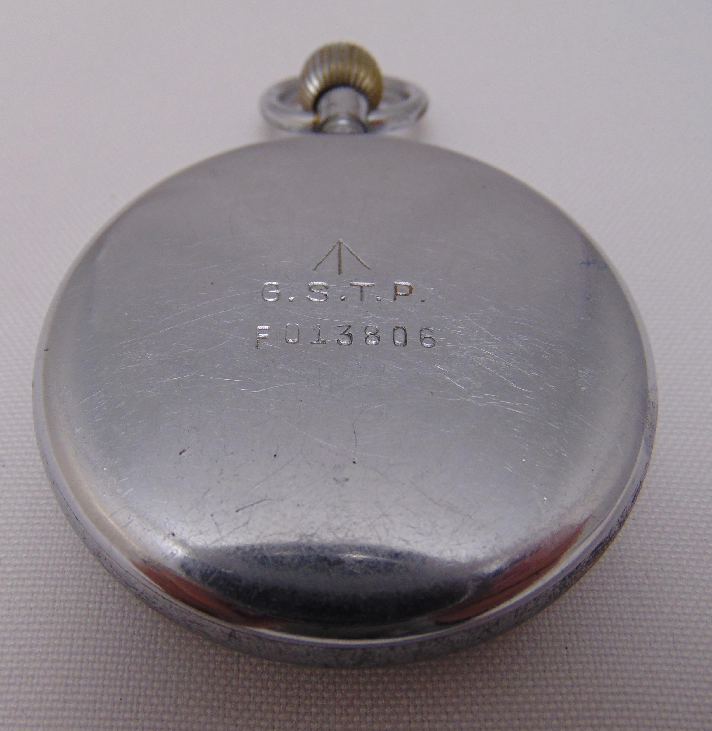 Jaeger LeCoultre WWII military pocket watch, black dial with Arabic numerals and subsidiary - Image 2 of 2