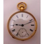 Webster of Queen Victoria Street London 18ct yellow gold open face pocket watch with white enamel