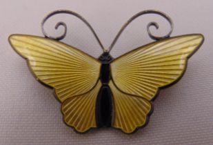 A vintage Norwegian sterling silver and enamel butterfly brooch