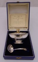 Asprey & Co hallmarked silver and silver gilt sugar bowl, cover and sifting spoon, number. 21