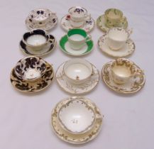 Rockingham porcelain ten cabinet cups and saucers of various shape and form