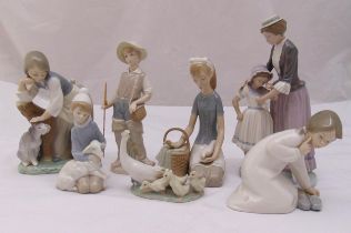 Six Lladro figurines of children in various poses, marks to the bases, tallest 28cm(7)