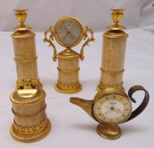 A Swiza marble and gilt metal three piece clock set with matching lighter and another vintage