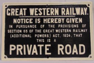 Great Western Railway cast iron Private Road sign, 41.5 x 64cm