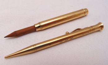 9ct gold propelling pencil and a 9ct gold retracting pencil