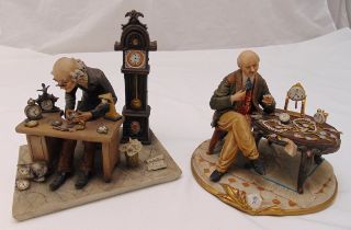 Two Capodimonte figural groups The Watchmaker 24 x 23.5 x 17cm and The Timepiece Collector 17 x 21 x