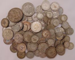 A quantity of GB pre 1947 silver coins to include crowns, half crowns, florins, shillings and