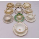 Rockingham porcelain ten cabinet cups and saucers of various shape and form