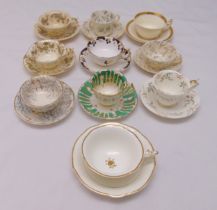 Rockingham porcelain ten cabinet cups and saucers of various shape and form