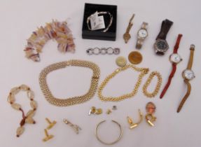 A quantity of costume jewellery to include necklaces, bracelets and wristwatches