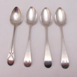 Three George III hallmarked silver Old English pattern teaspoons by Hester Bateman and a bright